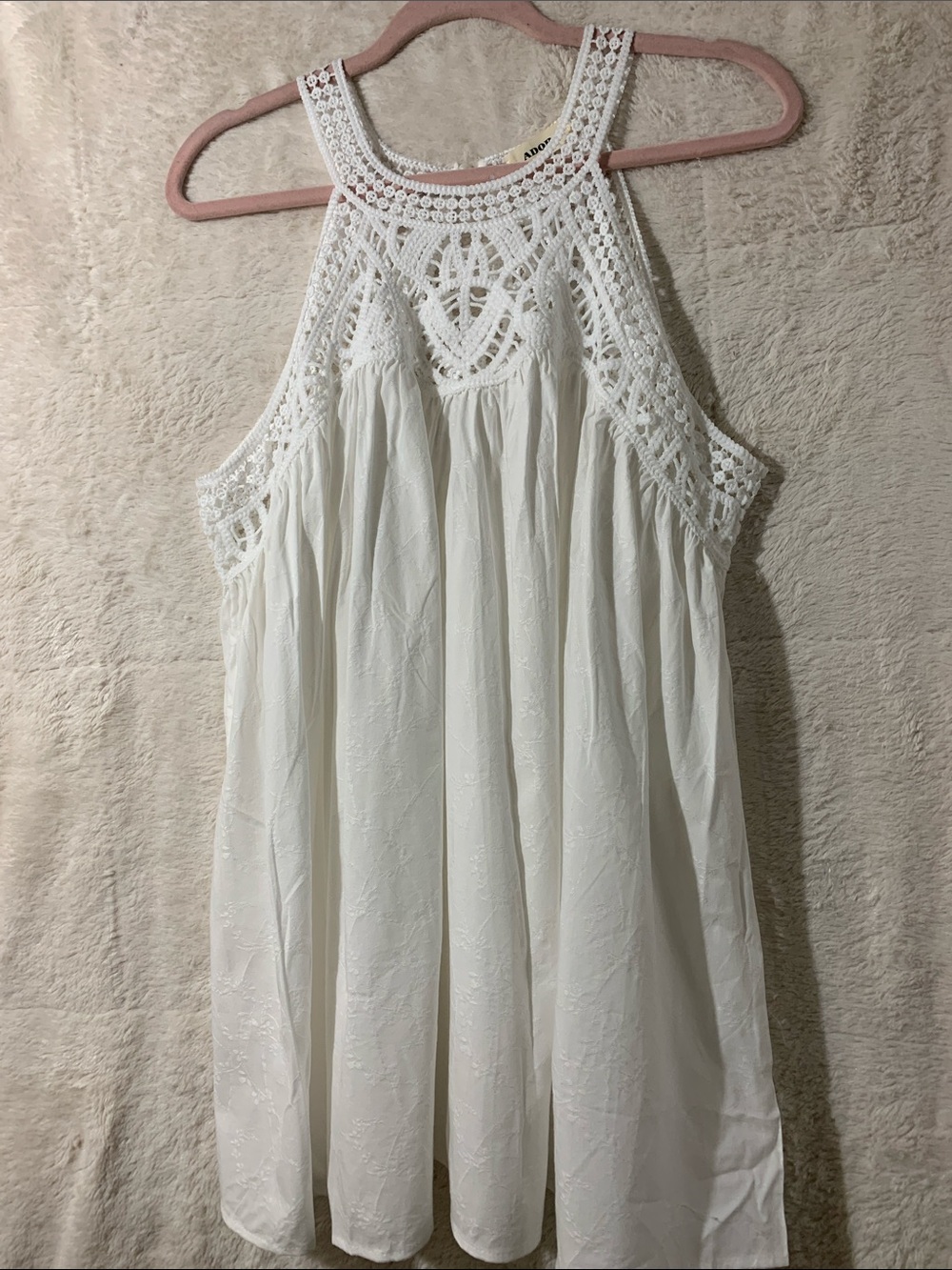 White Crochet Halter Swing Dress